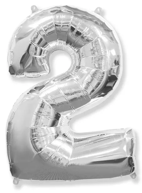 Large foil balloon number "2" - Silver