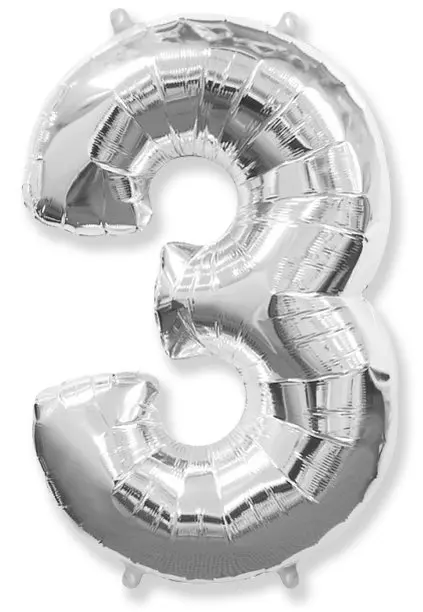 Large foil balloon number "3" - Silver