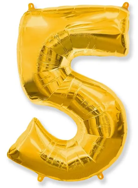 Large foil balloon number "5" - Gold