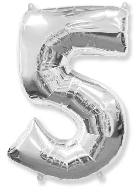 Large foil balloon number "5" - Silver
