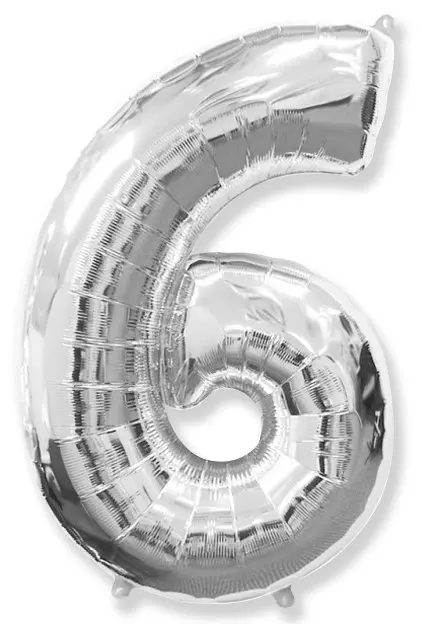 Large foil balloon number "6" - Silver