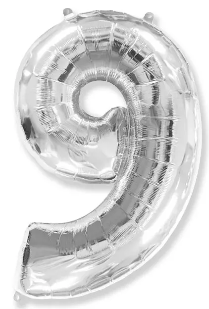 Large foil balloon number "9" - Silver
