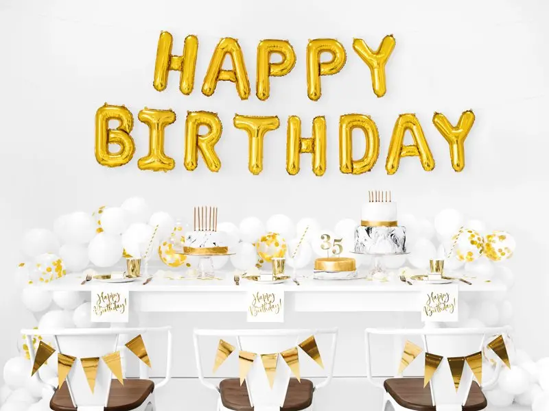 Air-filled Banner Balloon "Happy Birthday" - gold