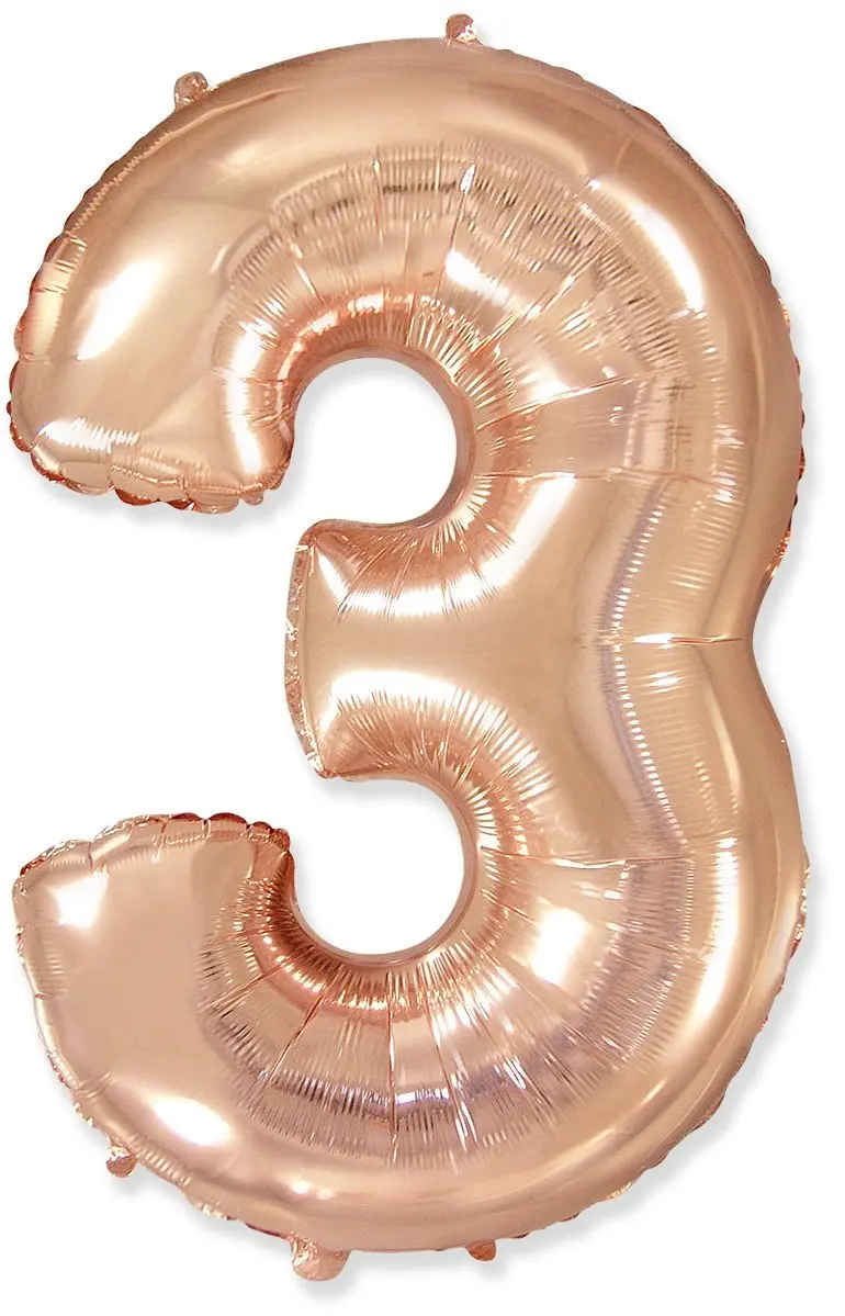 Large foil balloon number "3" - Rose Gold