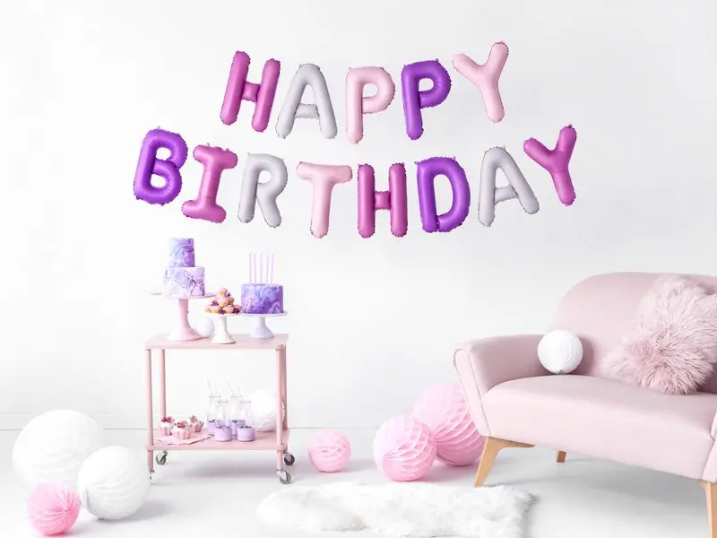 Air-filled Banner Balloon "Happy Birthday" - Violet &amp; Pink